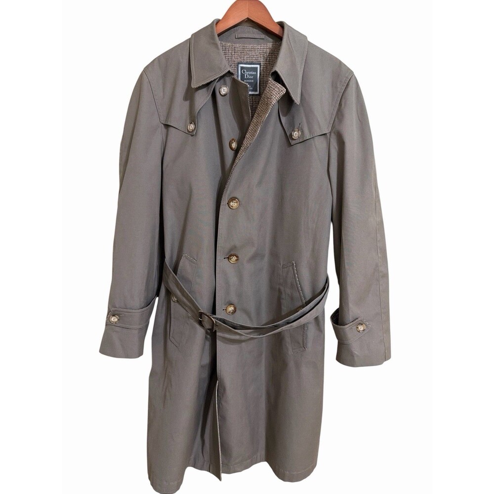 VTG Christian Dior Monsieur Grey Men's 42R Double Breasted Trench Rain Coat